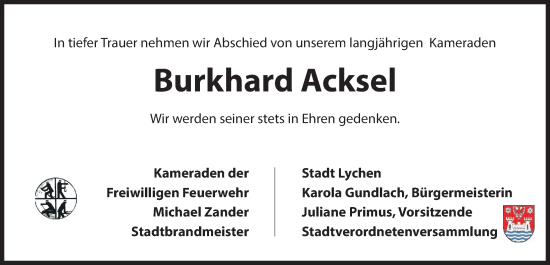 Traueranzeige von Burkhard Acksel von Uckermark Kurier Templiner Zeitung