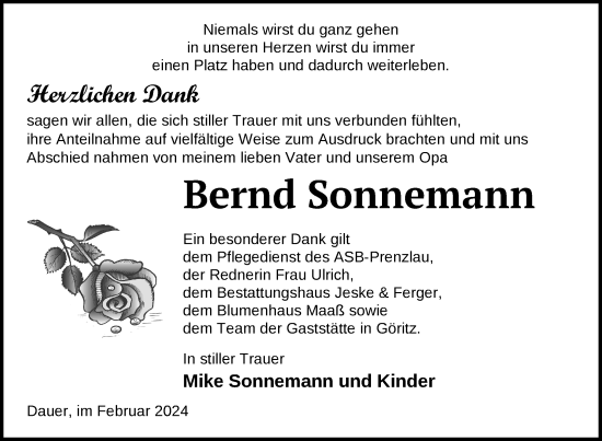 Traueranzeige von Bernd Sonnemann von Uckermark Kurier Prenzlauer Zeitung