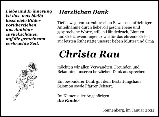Traueranzeige von Christa Rau von Nordkurier Pasewalker Zeitung