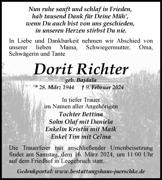 Traueranzeige von Dorit Richter von Nordkurier Strelitzer Zeitung