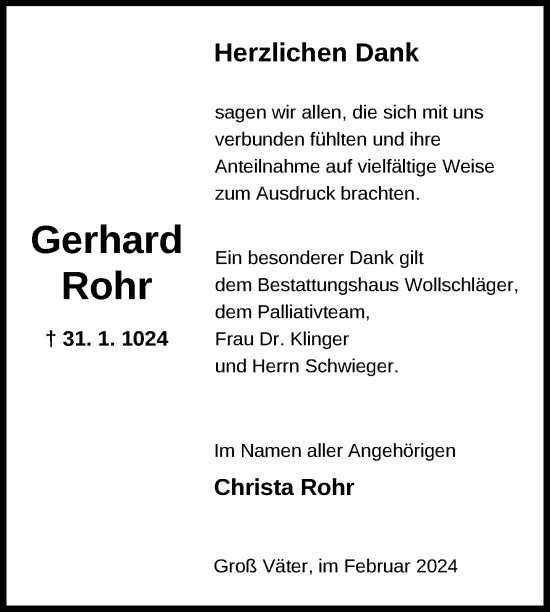 Traueranzeige von Gerhard Rohr von Uckermark Kurier Templiner Zeitung