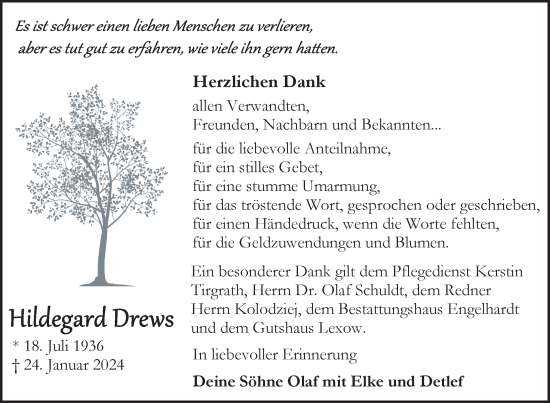 Traueranzeige von Hildegard Drews von Nordkurier Müritz-Zeitung