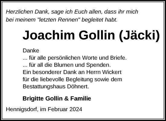 Traueranzeige von Joachim Gollin von Uckermark Kurier Prenzlauer Zeitung