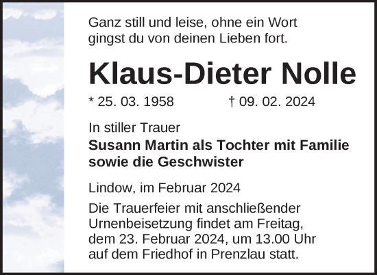 Traueranzeige von Klaus-Dieter Nolle von Uckermark Kurier Prenzlauer Zeitung