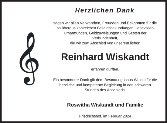 Traueranzeige von Reinhard Wiskandt von Nordkurier Müritz-Zeitung