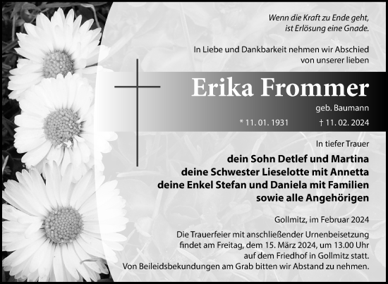 Traueranzeige von Erika Frommer von Uckermark Kurier Prenzlauer Zeitung