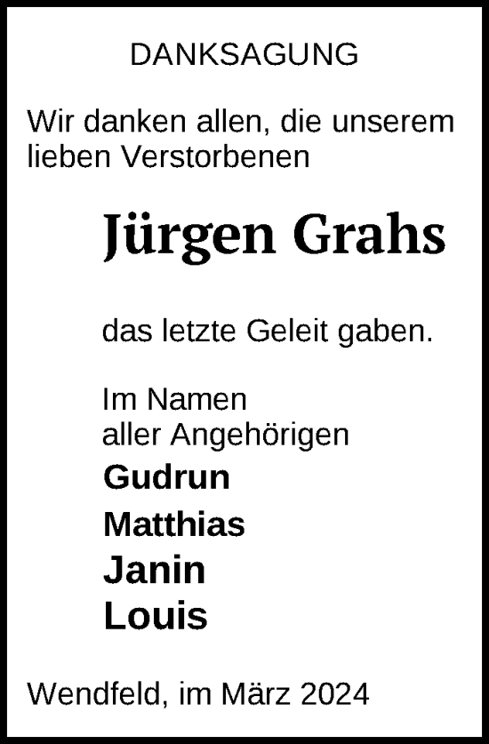 Traueranzeige von Jürgen Grahs von Nordkurier Strelitzer Zeitung