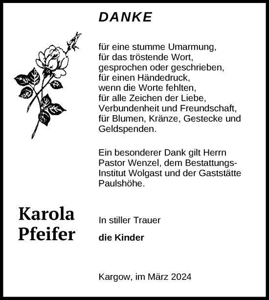 Traueranzeige von Karola Pfeifer von Nordkurier Müritz-Zeitung