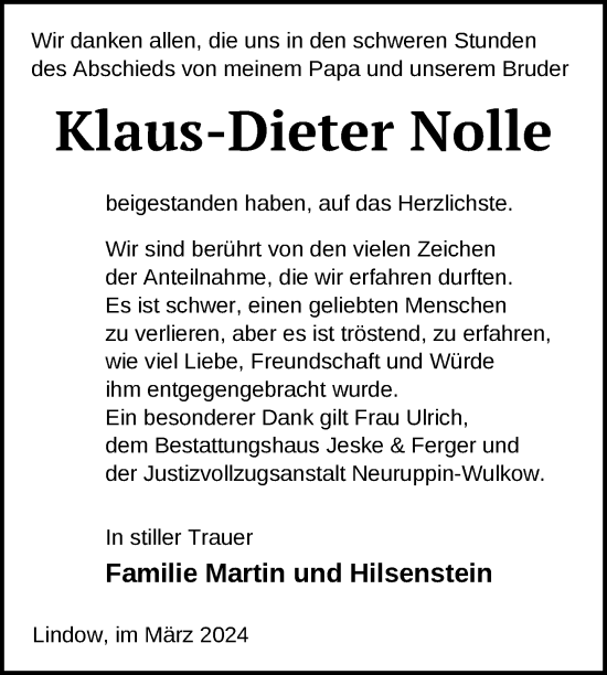 Traueranzeige von Klaus-Dieter Nolle von Uckermark Kurier Prenzlauer Zeitung
