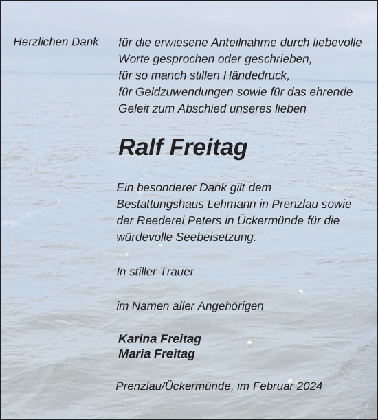 Traueranzeige von Ralf Freitag von Uckermark Kurier Prenzlauer Zeitung