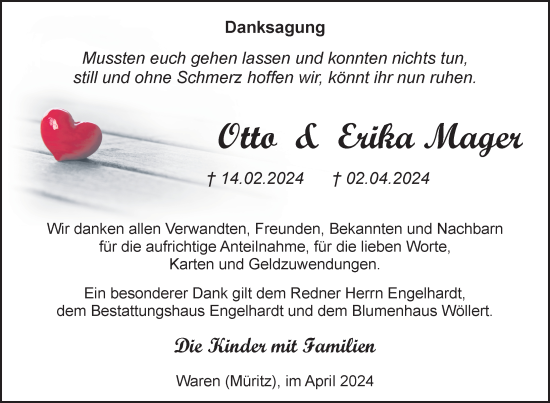 Traueranzeige von Otto Mager von Nordkurier Müritz-Zeitung