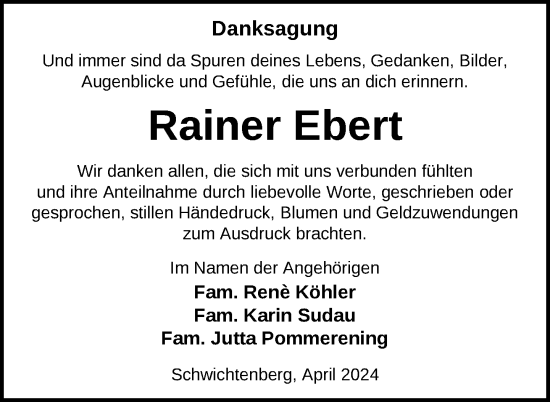Traueranzeige von Rainer Ebert von Nordkurier Neubrandenburger Zeitung