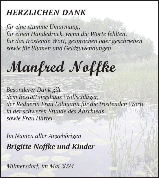 Traueranzeige von Manfred Noffke von Uckermark Kurier Templiner Zeitung