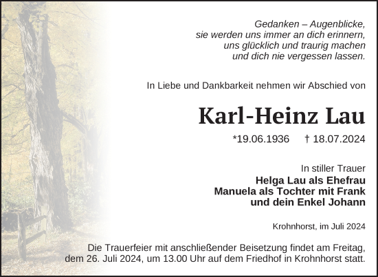 Traueranzeige von Karl-Heinz Lau von Uckermark Kurier Templiner Zeitung