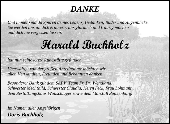 Traueranzeige von Harald Buchholz von Uckermark Kurier Templiner Zeitung