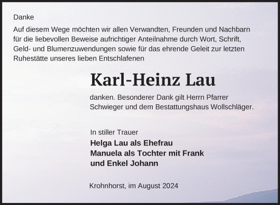 Traueranzeige von Karl-Heinz Lau von Uckermark Kurier Templiner Zeitung