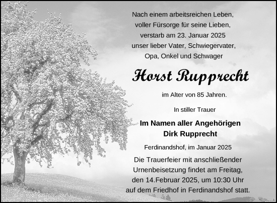 Traueranzeige von Horst Rupprecht von Nordkurier Haff-Zeitung