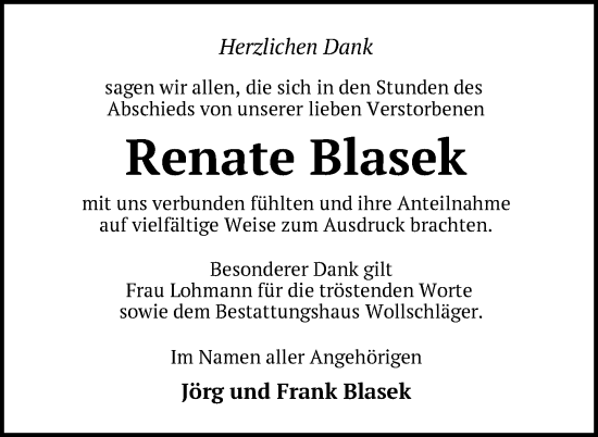 Traueranzeige von Renate Blasek von Uckermark Kurier Templiner Zeitung