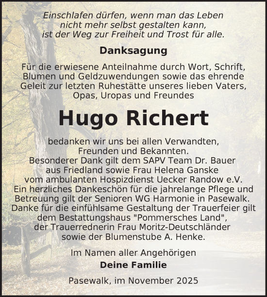 Traueranzeige von Hugo Richert von Nordkurier Grosso
