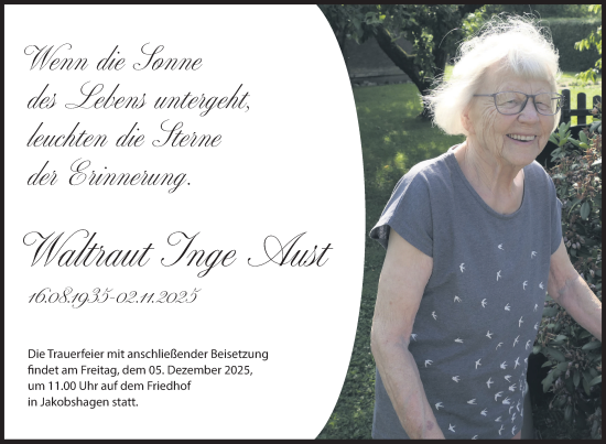 Traueranzeige von Waltraut Inge Aust von Uckermark Kurier Templiner Zeitung