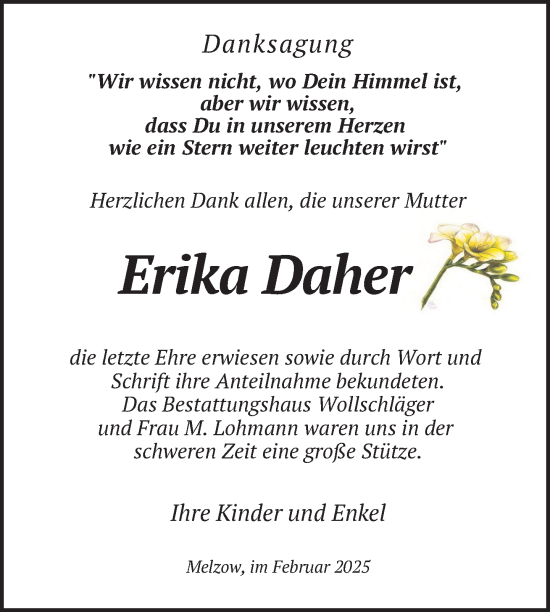 Traueranzeige von Erika Daher von Uckermark Kurier Prenzlauer Zeitung