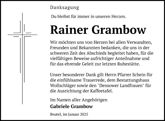 Traueranzeige von Rainer Grambow von Uckermark Kurier Templiner Zeitung