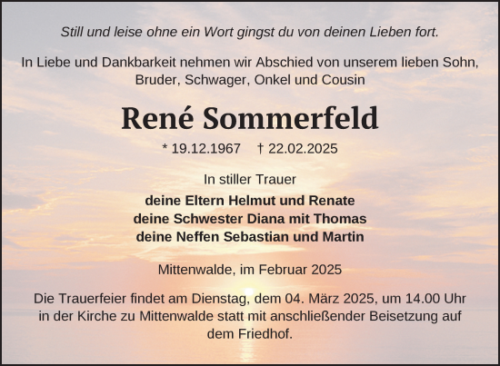 Traueranzeige von Rene Sommerfeld von Uckermark Kurier Templiner Zeitung