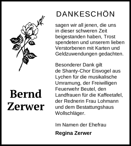 Traueranzeige von Bernd Zerwer von Uckermark Kurier Templiner Zeitung