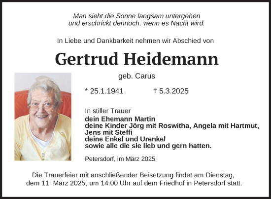 Traueranzeige von Gertrud Heidemann von Uckermark Kurier Templiner Zeitung