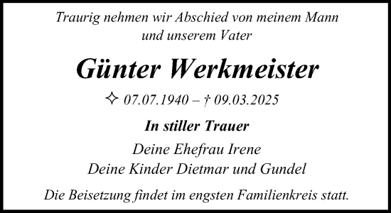 Traueranzeige von Günter Werkmeister von Norddeutsche Neueste Nachrichten