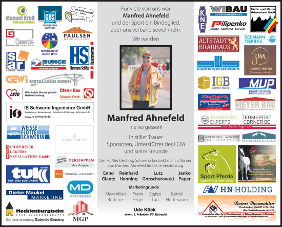 Traueranzeige von Manfred Ahnefeld von Zeitung für die Landeshauptstadt