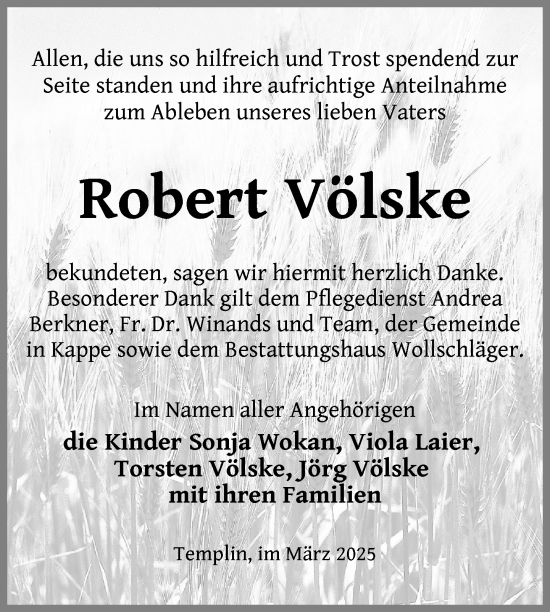 Traueranzeige von Robert Völske von Uckermark Kurier Templiner Zeitung