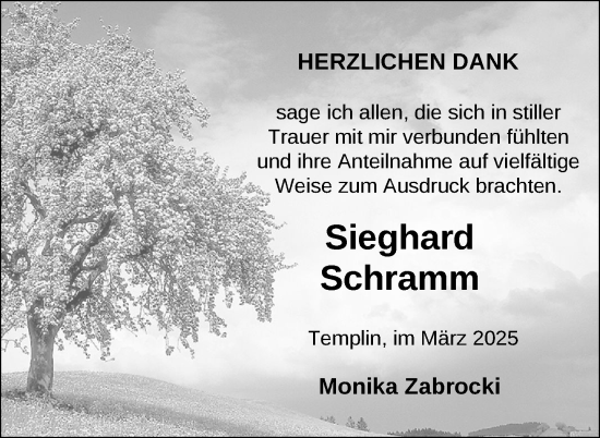 Traueranzeige von Sieghard Schramm von Uckermark Kurier Templiner Zeitung