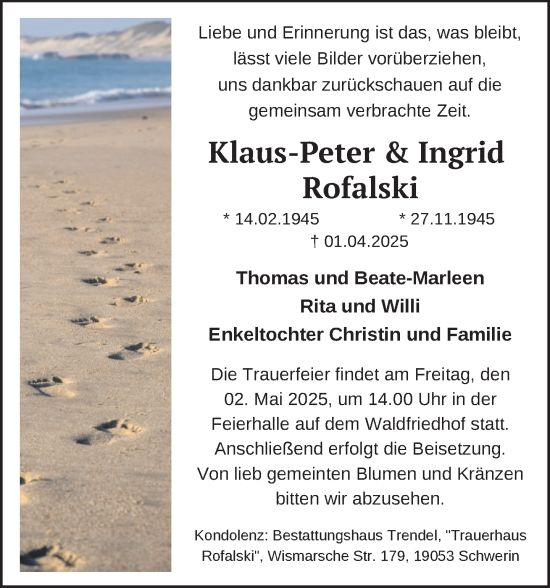 Traueranzeige von Klaus-Peter Rofalski von Zeitung für die Landeshauptstadt