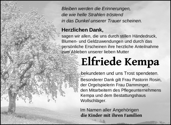 Traueranzeige von Elfriede Kempa von Uckermark Kurier Templiner Zeitung