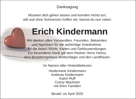 Traueranzeige von Erich Kindermann von Uckermark Kurier Templiner Zeitung