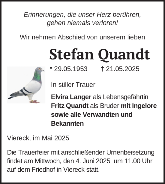 Traueranzeige von Stefan Quandt von Nordkurier Pasewalker Zeitung