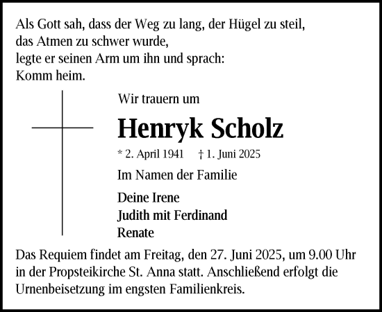 Traueranzeige von Henryk Scholz von Zeitung für die Landeshauptstadt