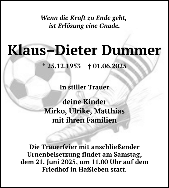 Traueranzeige von Klaus-Dieter Dummer von Uckermark Kurier Templiner Zeitung