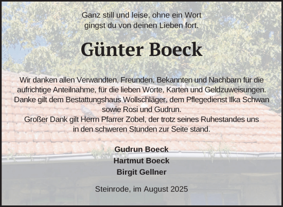 Traueranzeige von Günter Boeck von Uckermark Kurier Templiner Zeitung