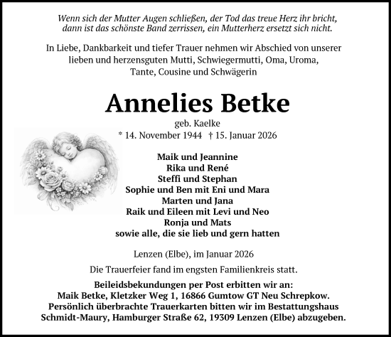 Traueranzeige von Annelies Betke 