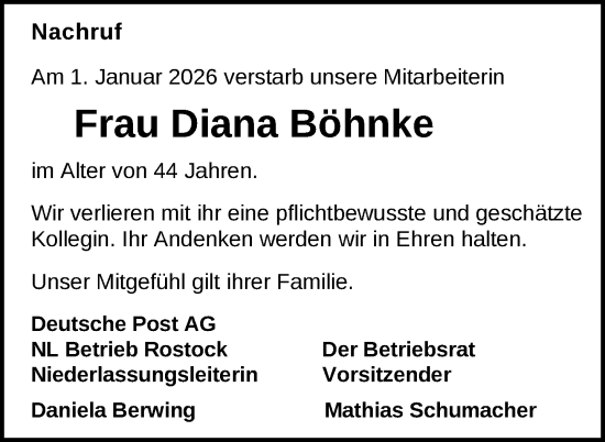 Traueranzeige von Diana Böhnke von Uckermark Kurier Templiner Zeitung