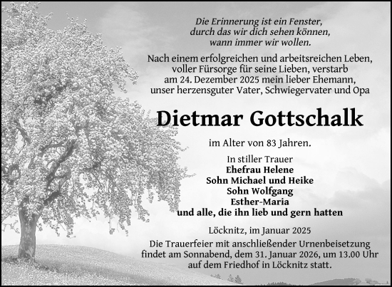 Traueranzeige von Dietmar Gottschalk von Nordkurier Grosso