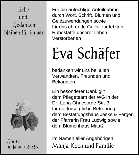Traueranzeige von Eva Schäfer von Uckermark Kurier Prenzlauer Zeitung