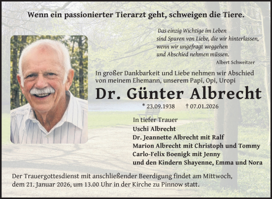 Traueranzeige von Günter Albrecht von Zeitung für die Landeshauptstadt