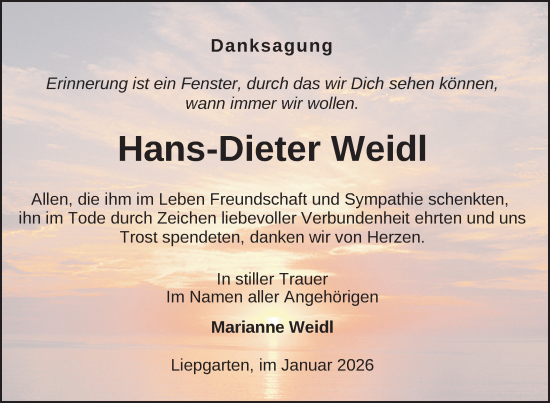 Traueranzeige von Hans-Dieter Weidl von Nordkurier Grosso