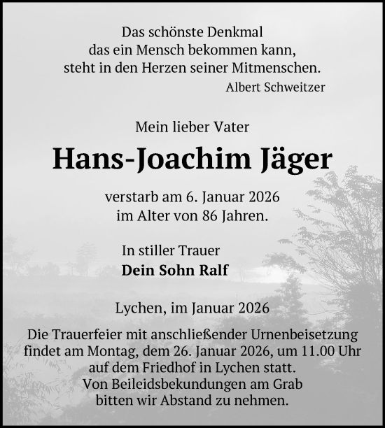 Traueranzeige von Hans-Joachim Jäger von Uckermark Kurier Templiner Zeitung