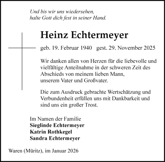 Traueranzeige von Heinz Echtermeyer von Nordkurier Müritz-Zeitung