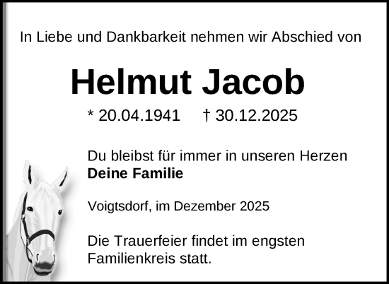 Traueranzeige von Helmut Jacob von Nordkurier Grosso