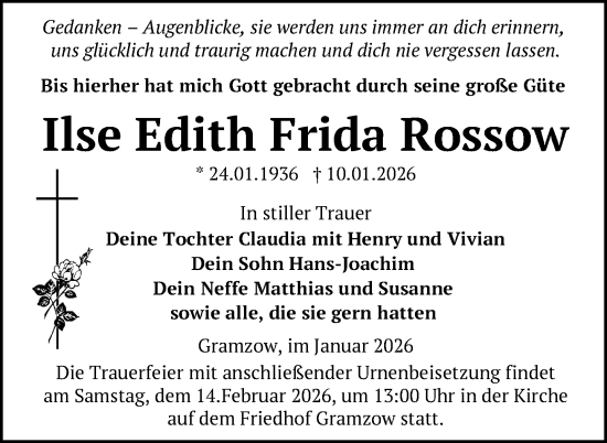 Traueranzeige von Ilse Edith Frida Rossow von Uckermark Kurier Prenzlauer Zeitung